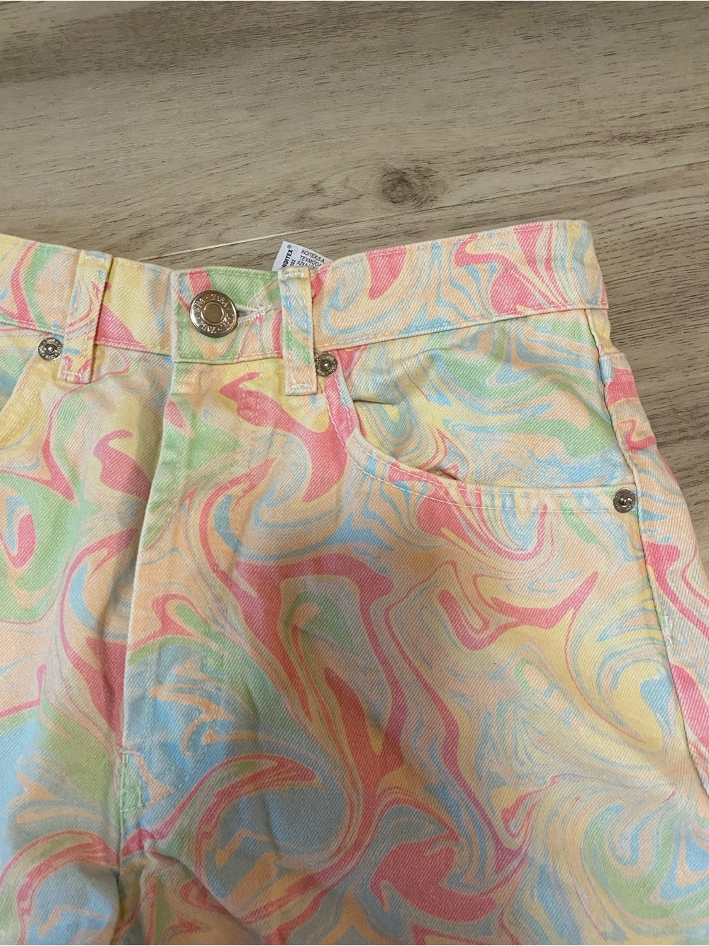 Zara Rainbow Marble High-Rise Denim Shorts- NWOT - Picture 15 of 15